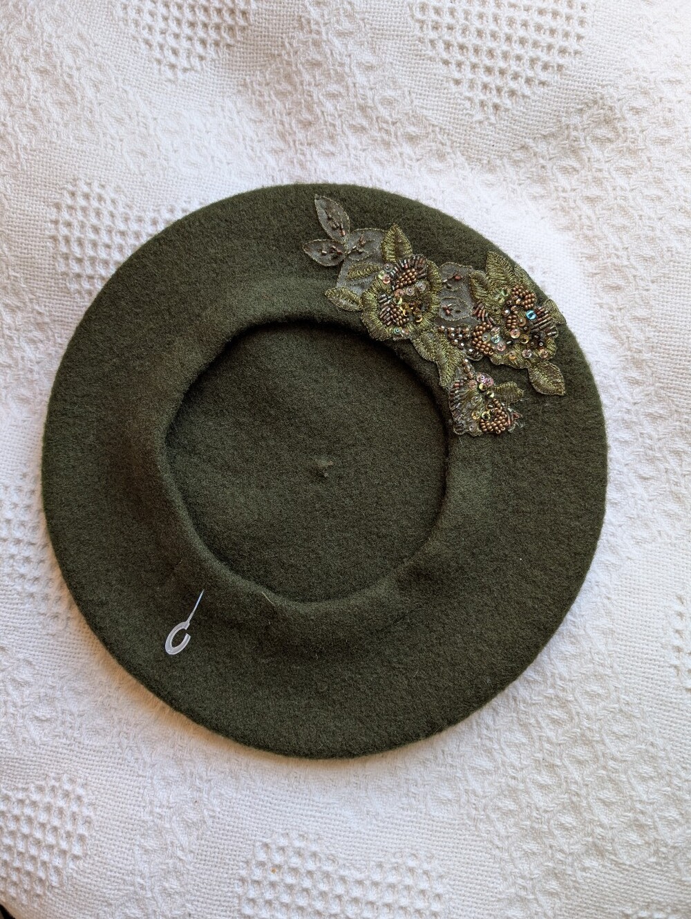 Toucan‎ Classic Wool Beret Embellished Hat Olive Green